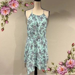 Mint color floral asymmetrical dress